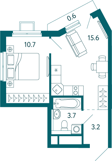 1-комн. квартира 33,8 м² в ЖК «Дом у моря», Мариуполь