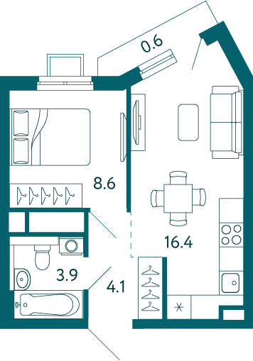 1-комн. квартира 33,6 м² в ЖК «Дом у моря», Мариуполь