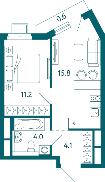 1-комн. квартира 35,7 м² в ЖК «Дом у моря», Мариуполь