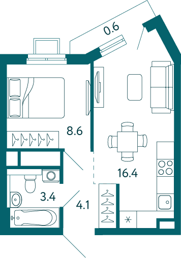 1-комн. квартира 33,1 м² в ЖК «Дом у моря», Мариуполь