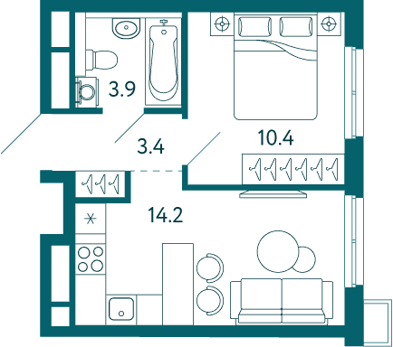 1-к, 31.9 м² · Садовые кварталы