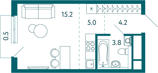 Студия, 28.7 м² · Садовые кварталы