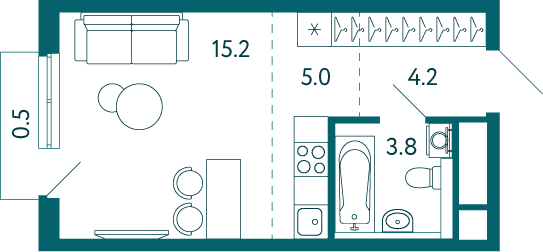 Студия, 28.7 м² · Садовые кварталы