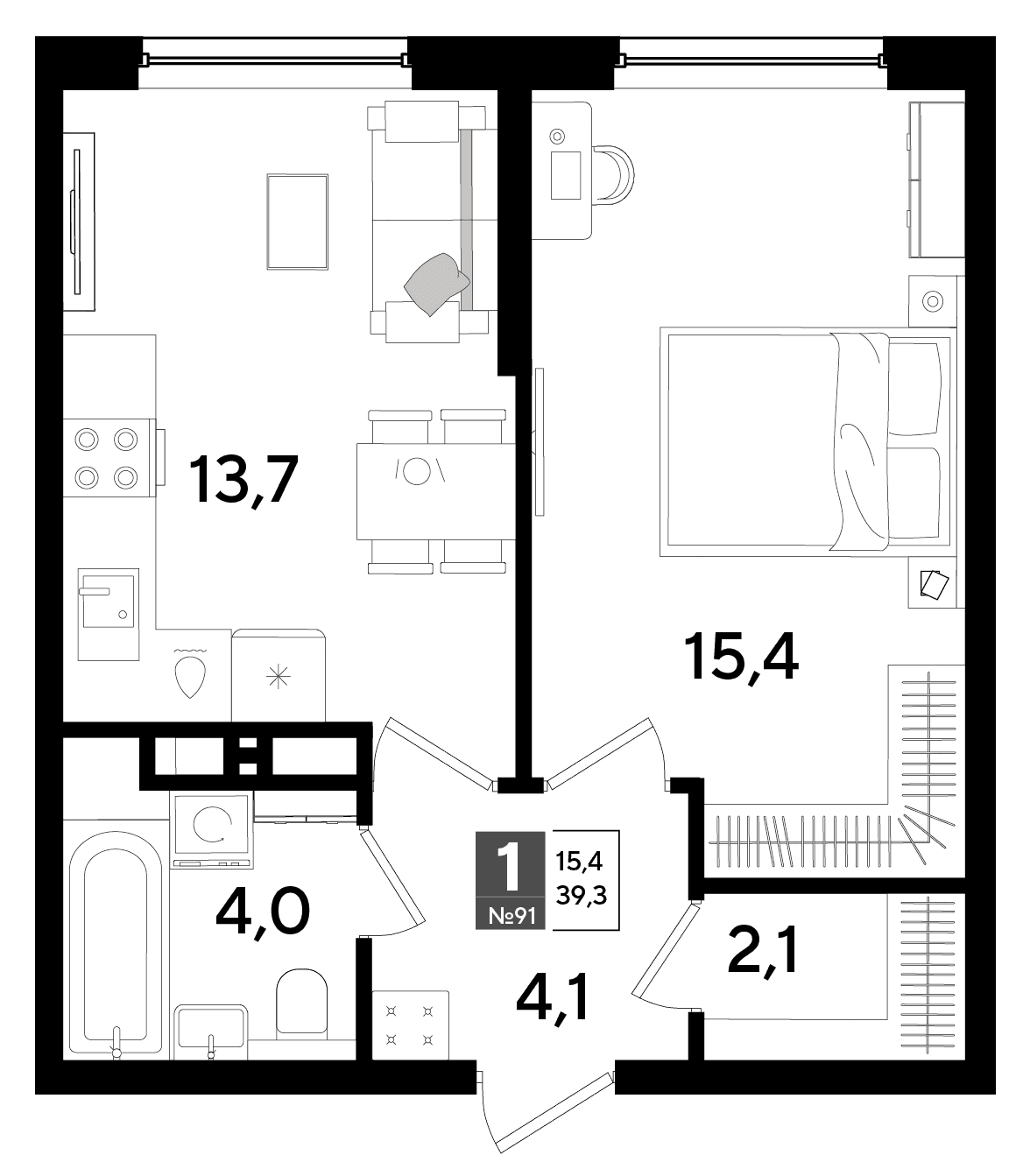 1-к, 39.3 м² · DОГМА ПАРК