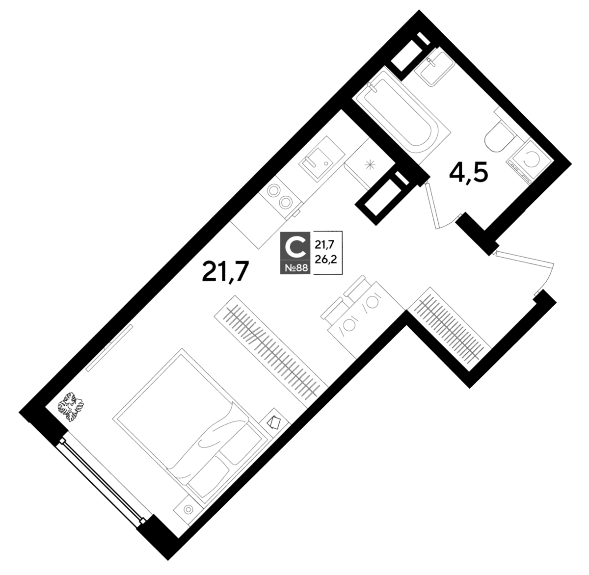 Студия, 26.2 м² · DОГМА ПАРК