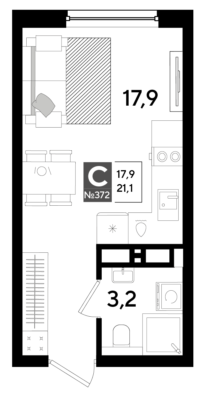 Студия, 21.1 м² · DОГМА ПАРК
