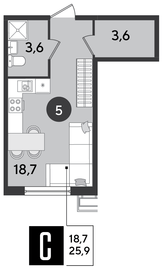 Студия, 25.9 м² · Парк Победы-2