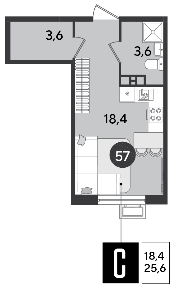 Студия, 25.6 м² · Парк Победы-2
