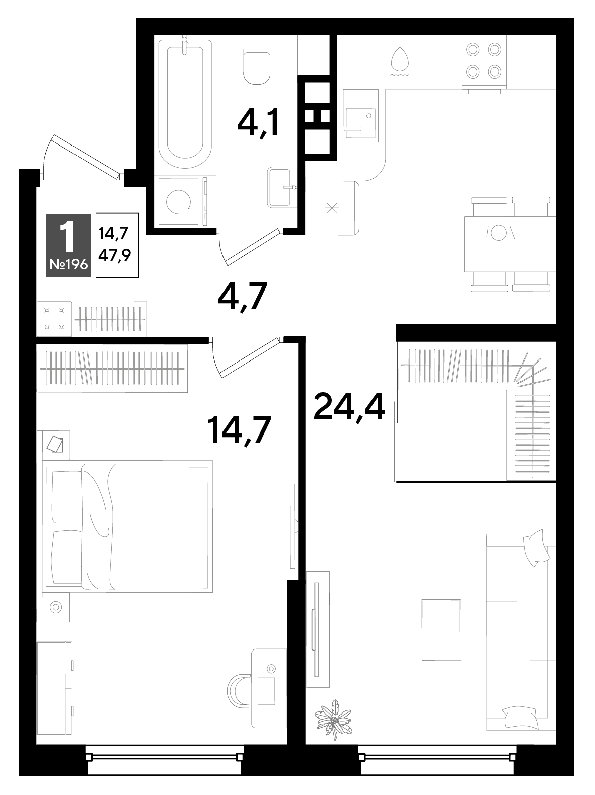 1-к, 47.9 м² · DОГМА ПАРК