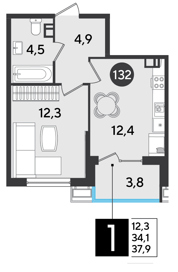 1-к, 37.9 м² · Парк Победы-2