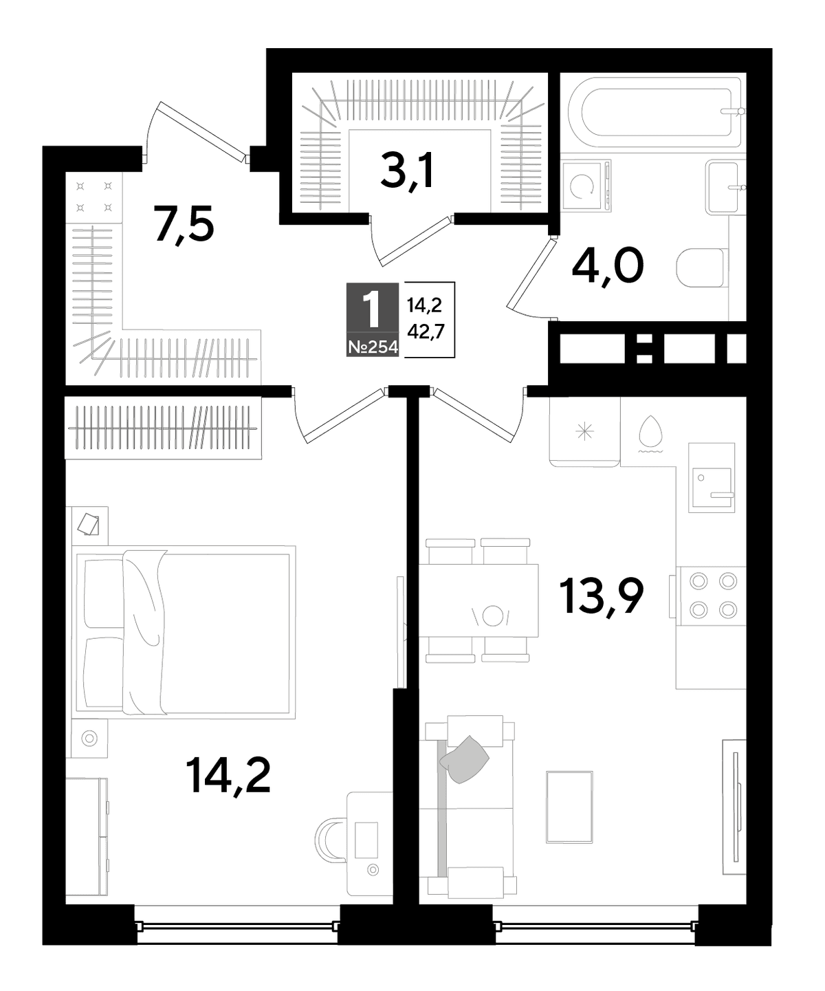 1-к, 42.7 м² · DОГМА ПАРК