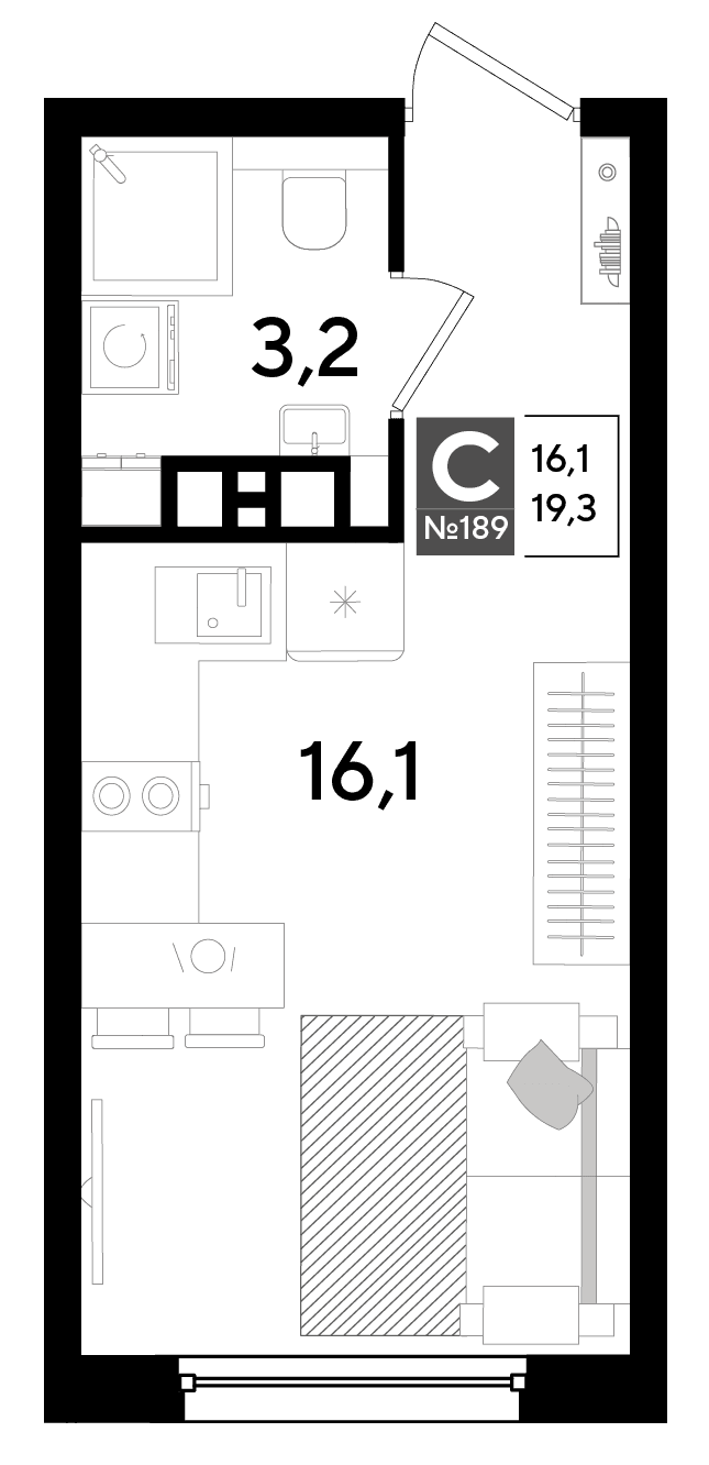Студия, 19.3 м² · DОГМА ПАРК