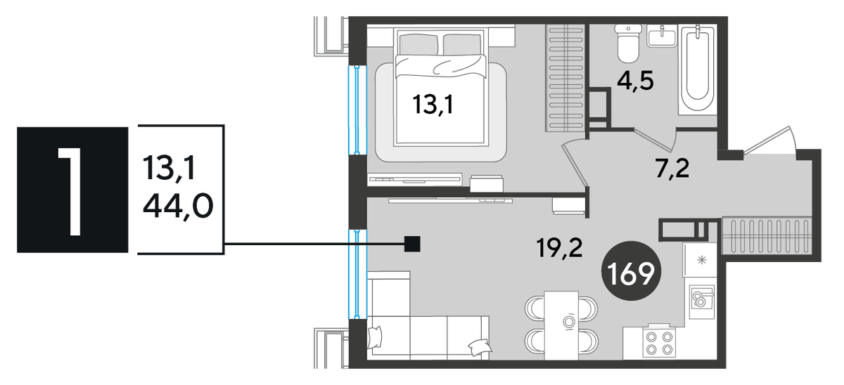 1-к, 44 м² · Парк Победы-2