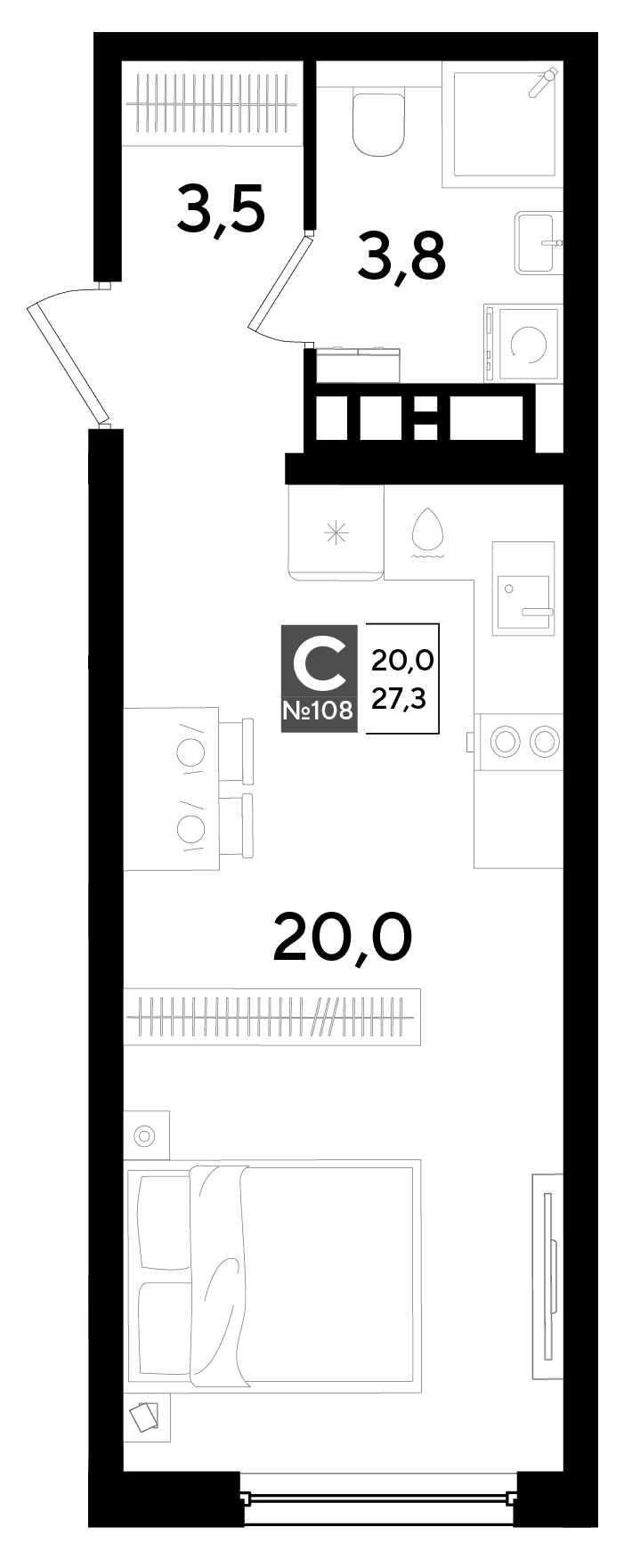 Студия, 27.3 м² · DОГМА ПАРК