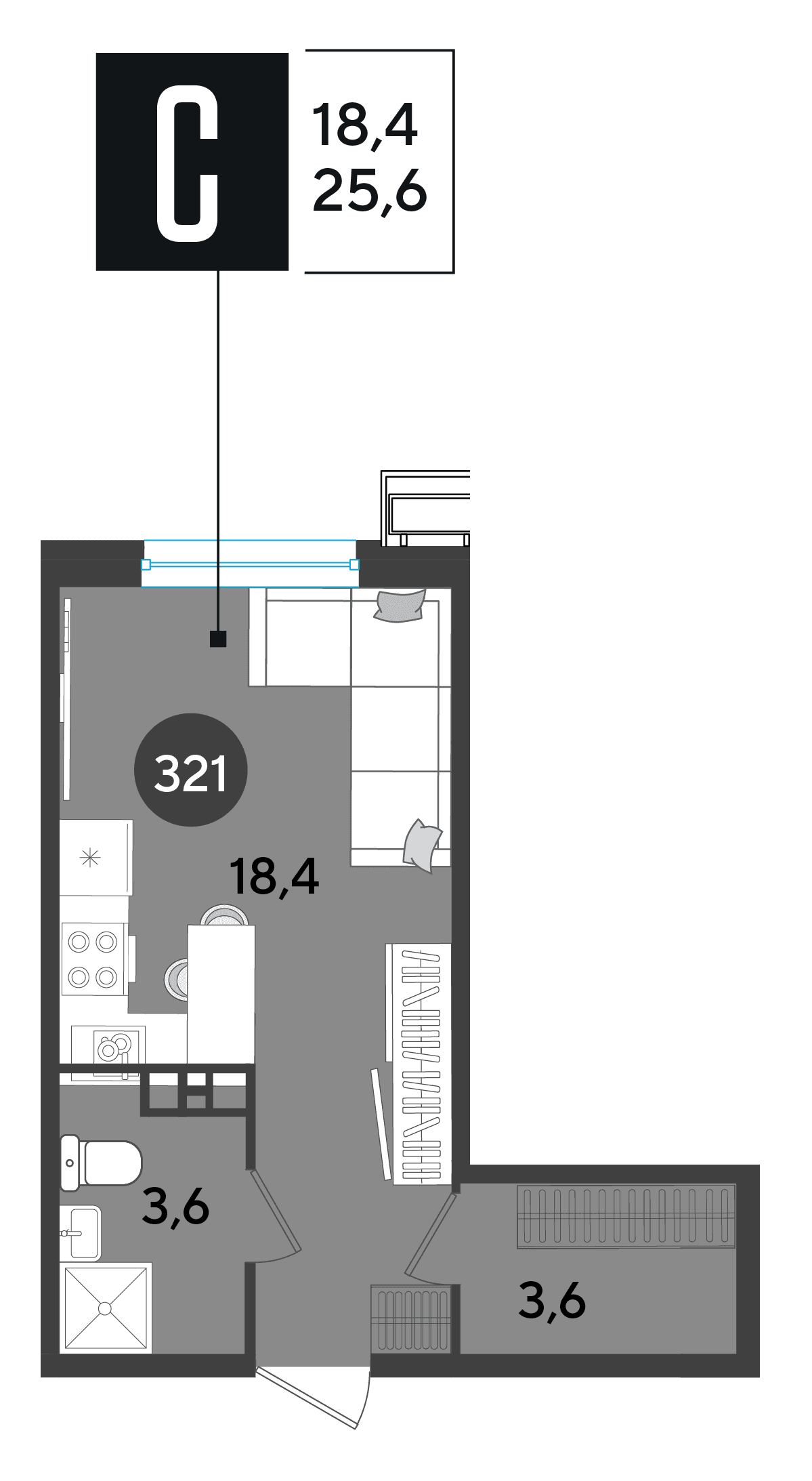 Студия, 25.6 м² · Парк Победы-2