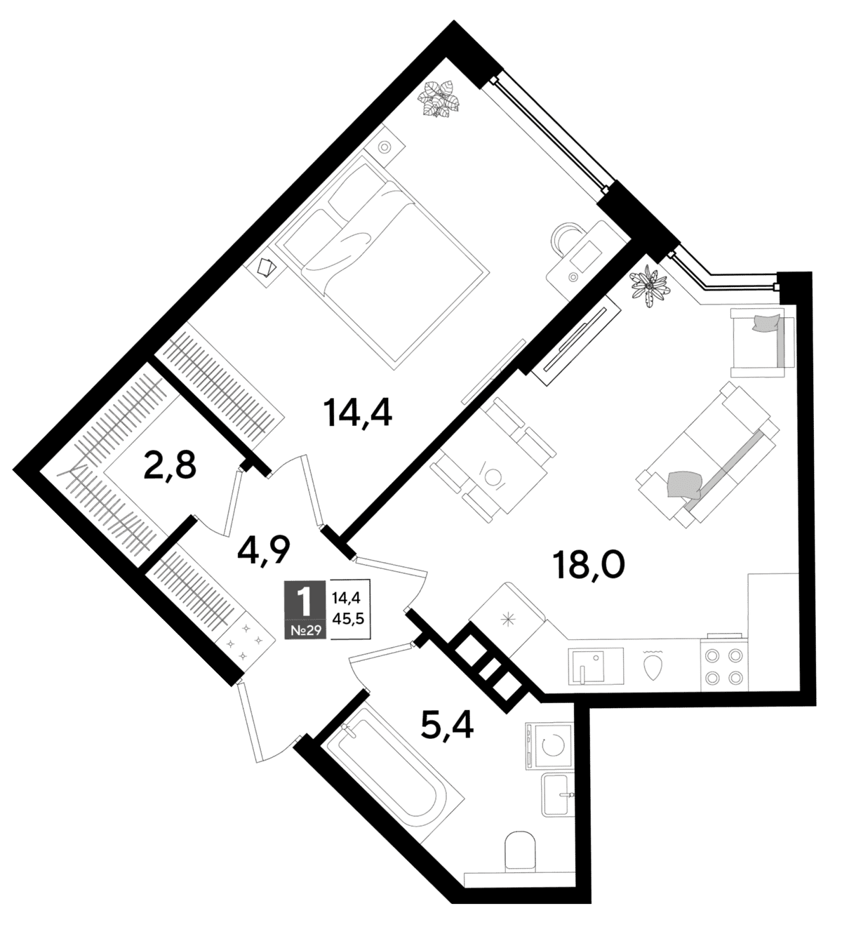 1-к, 45.5 м² · DОГМА ПАРК