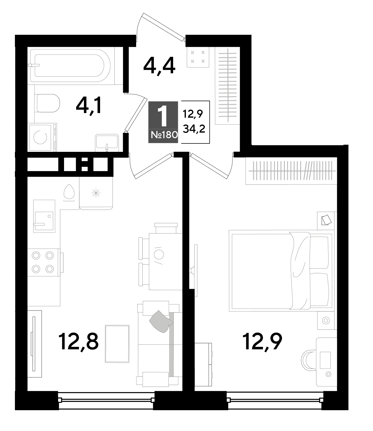 1-к, 34.2 м² · DОГМА ПАРК