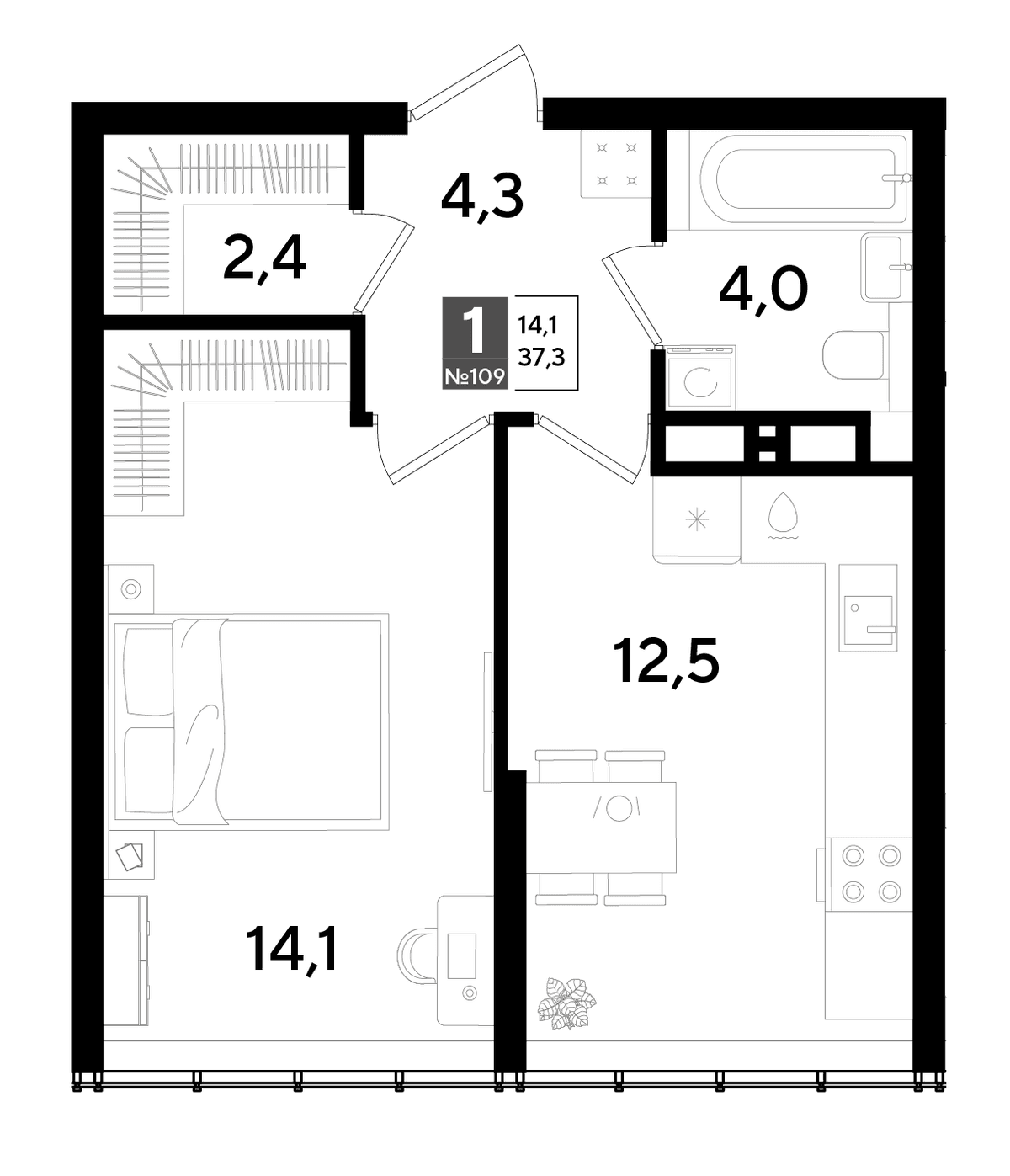 1-к, 37.3 м² · DОГМА ПАРК