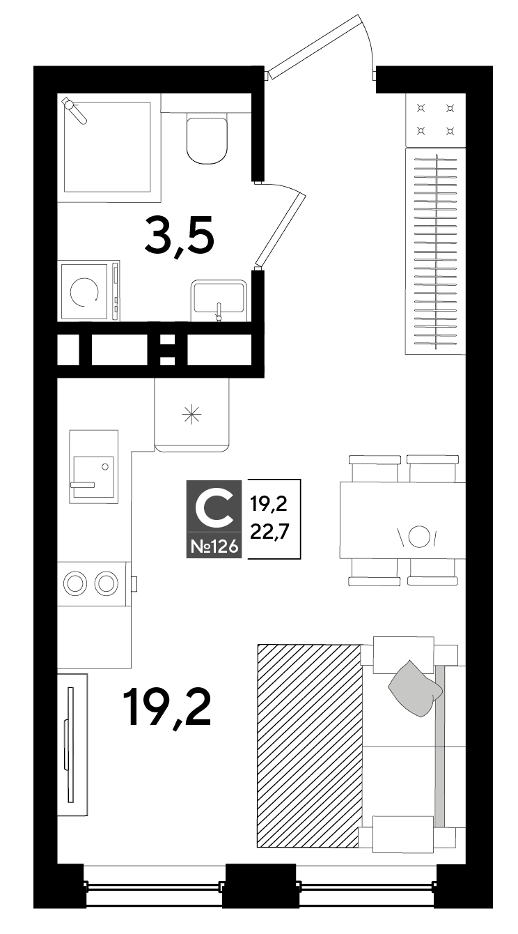 Студия, 22.7 м² · DОГМА ПАРК