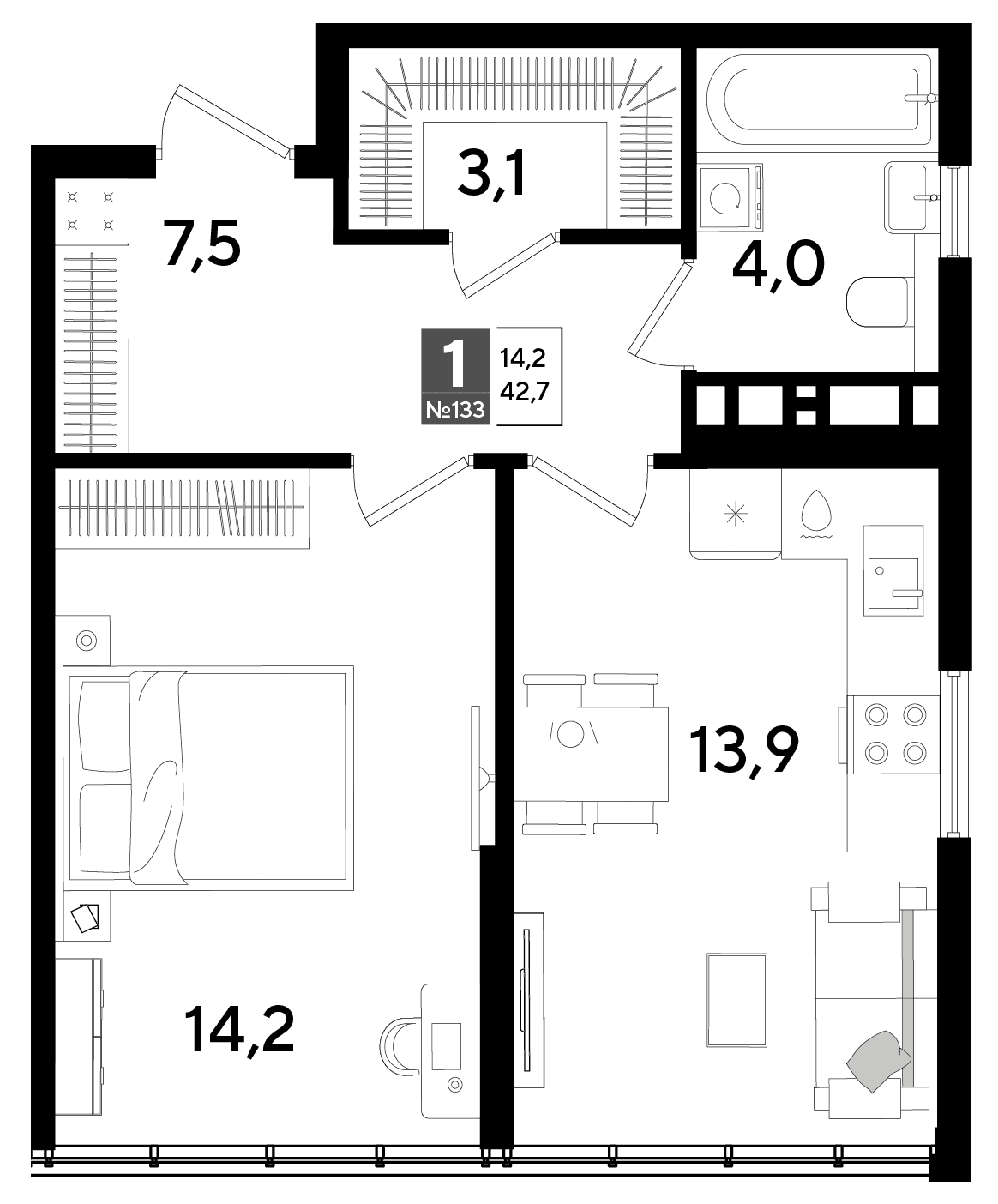 1-к, 42.7 м² · DОГМА ПАРК
