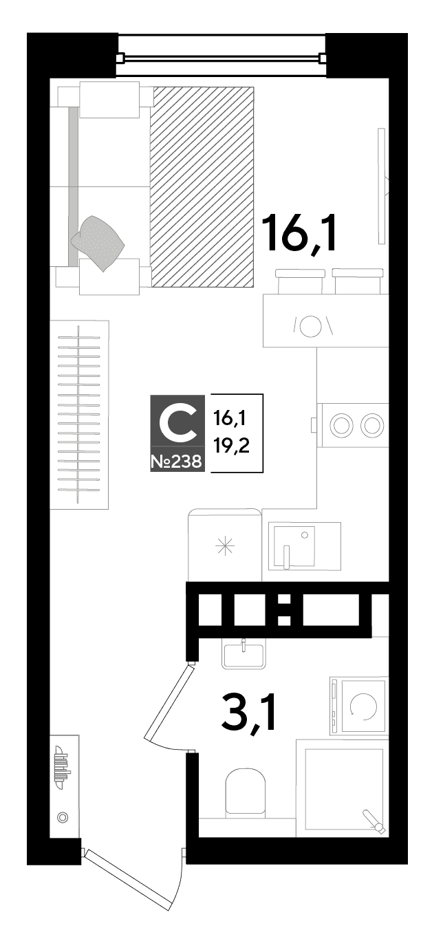 Студия, 19.2 м² · DОГМА ПАРК