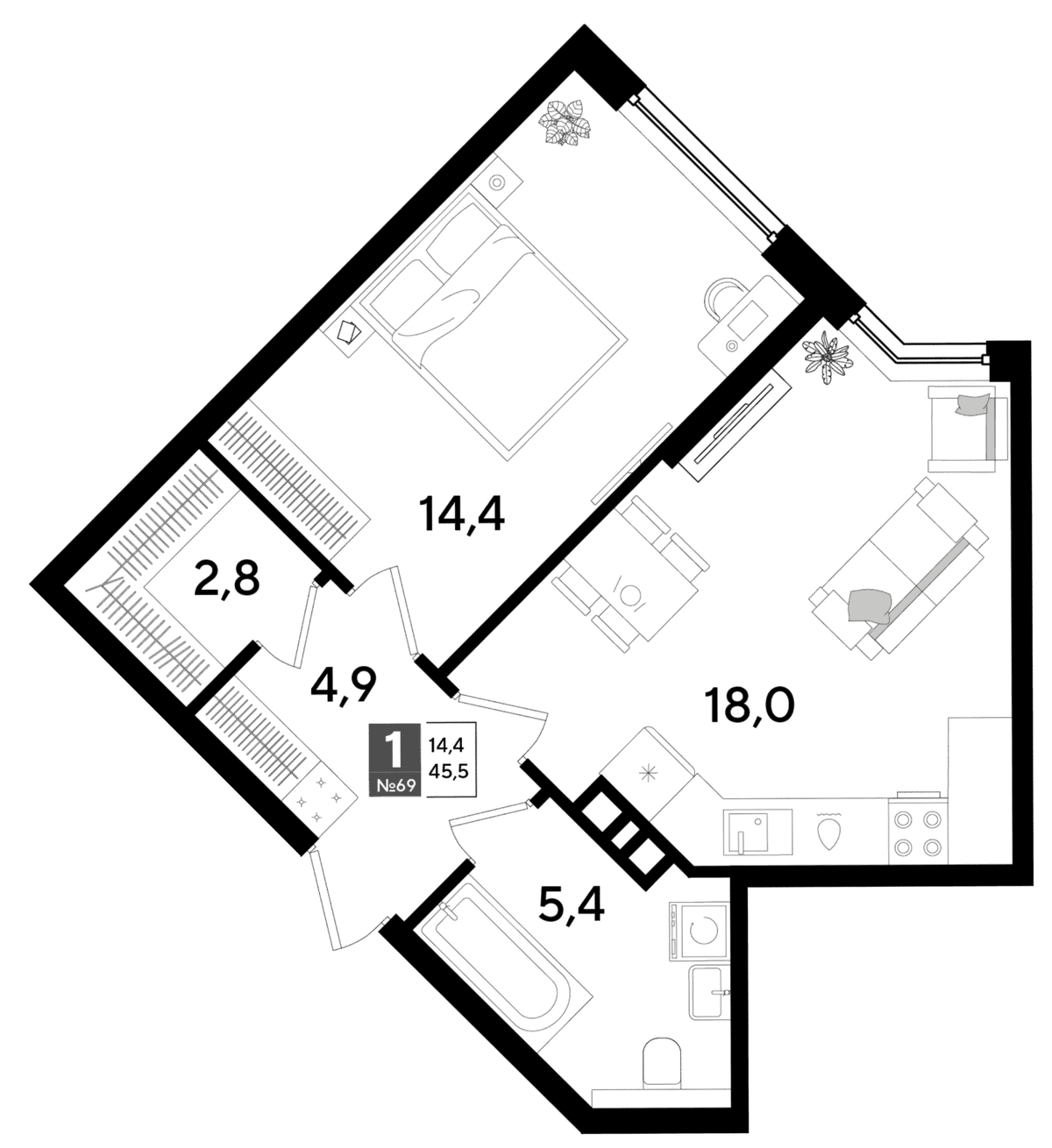 1-к, 45.5 м² · DОГМА ПАРК