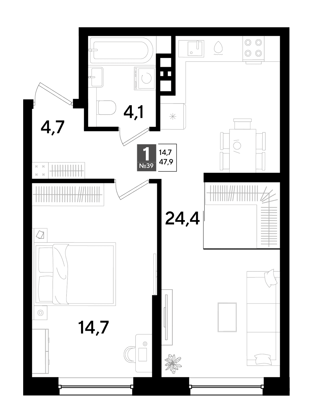 1-к, 47.9 м² · DОГМА ПАРК