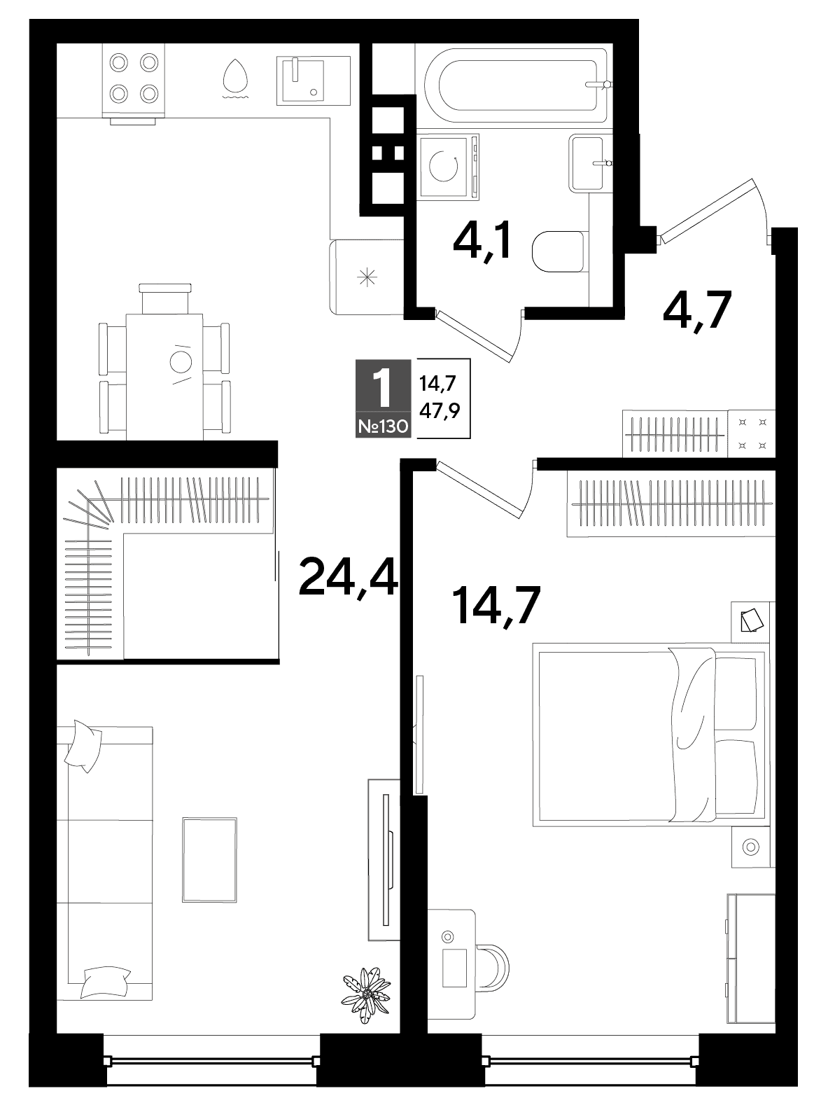 1-к, 47.9 м² · DОГМА ПАРК