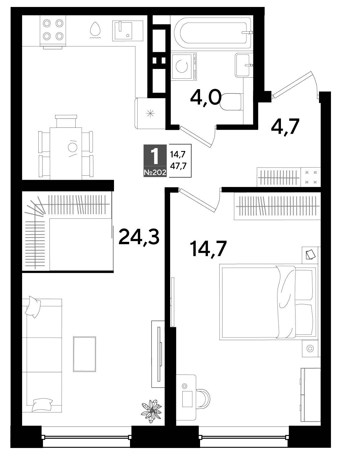 1-к, 47.7 м² · DОГМА ПАРК