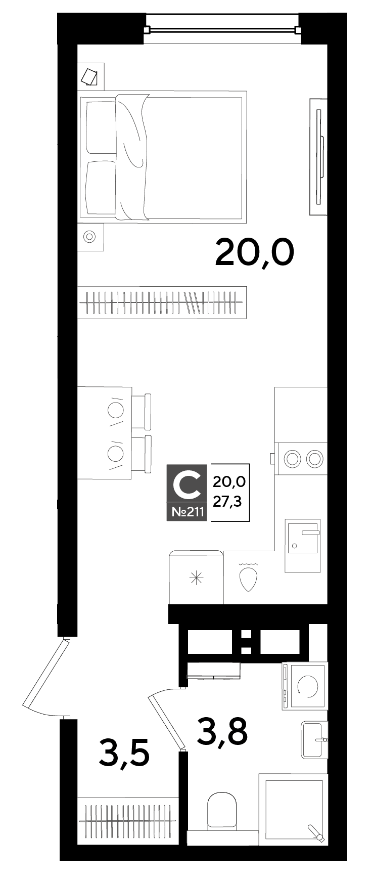 Студия, 27.3 м² · DОГМА ПАРК