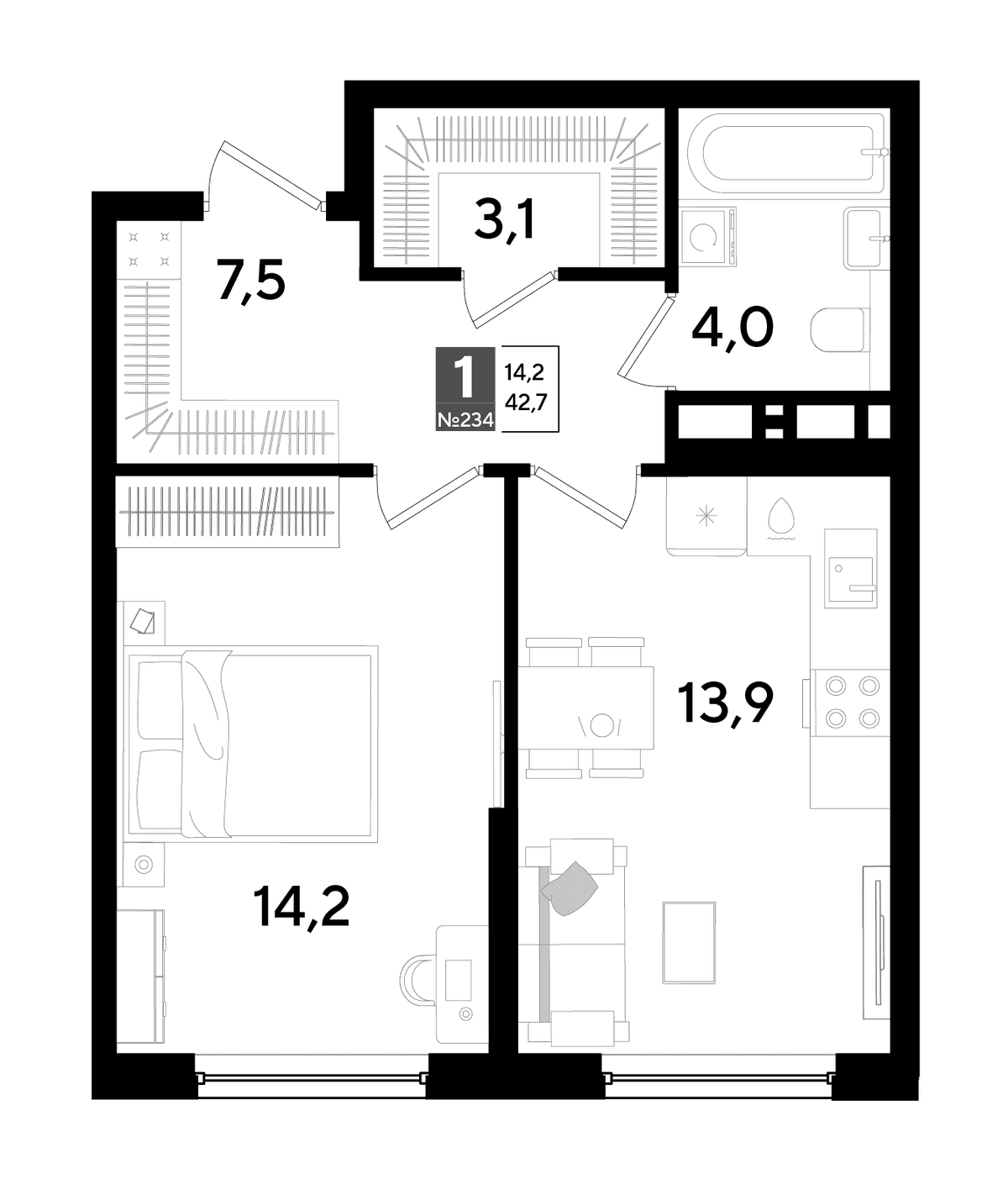 1-к, 42.7 м² · DОГМА ПАРК