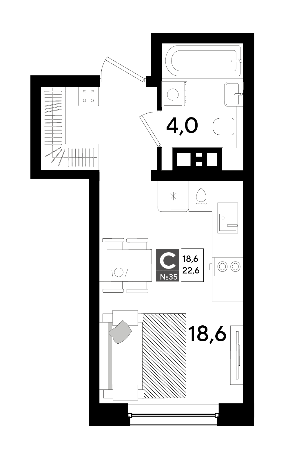 Студия, 22.6 м² · DОГМА ПАРК