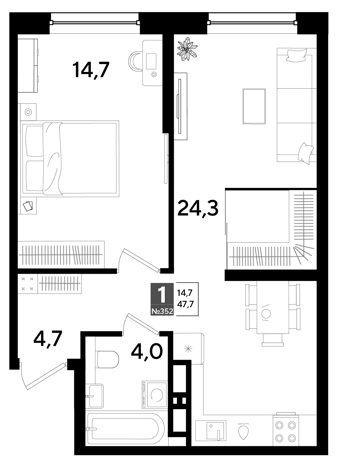 1-к, 47.7 м² · DОГМА ПАРК