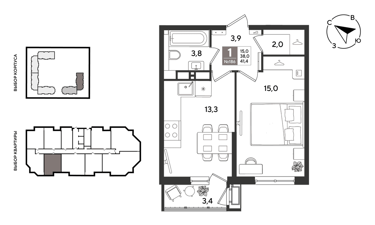 1-к, 41.4 м² · Рекорд 2