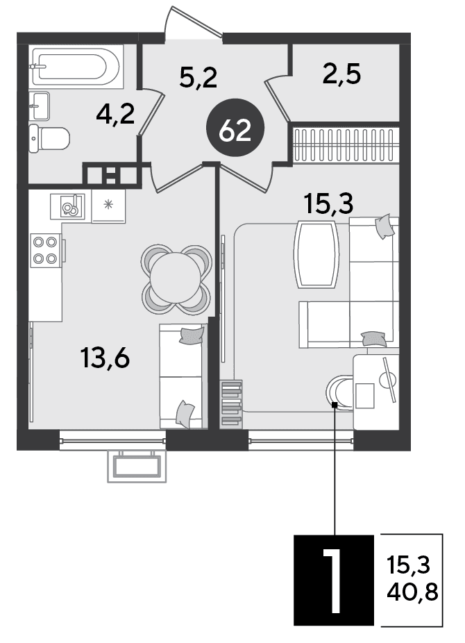 1-к, 40.8 м² · Парк Победы-2