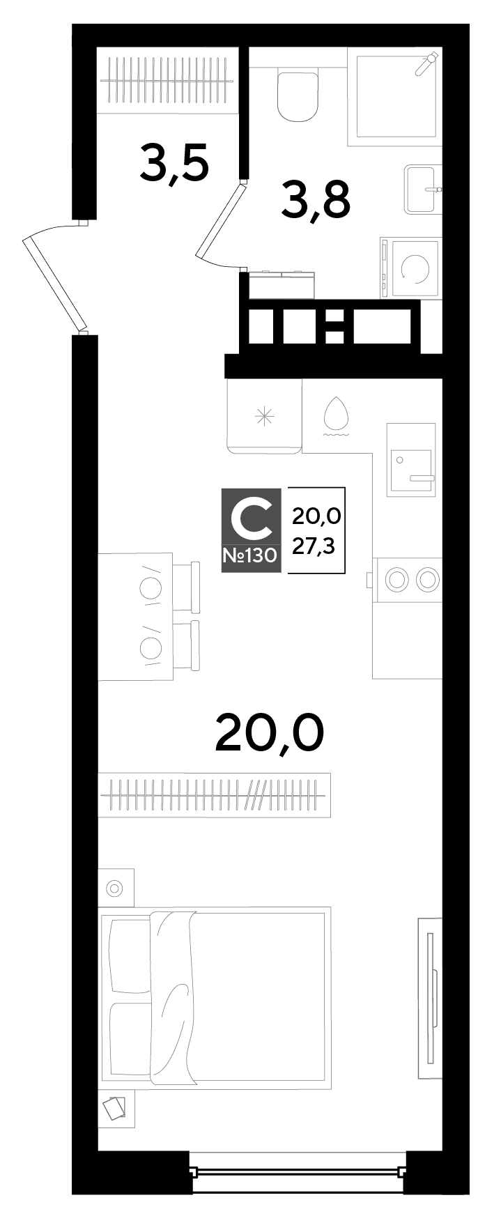 Студия, 27.3 м² · DОГМА ПАРК