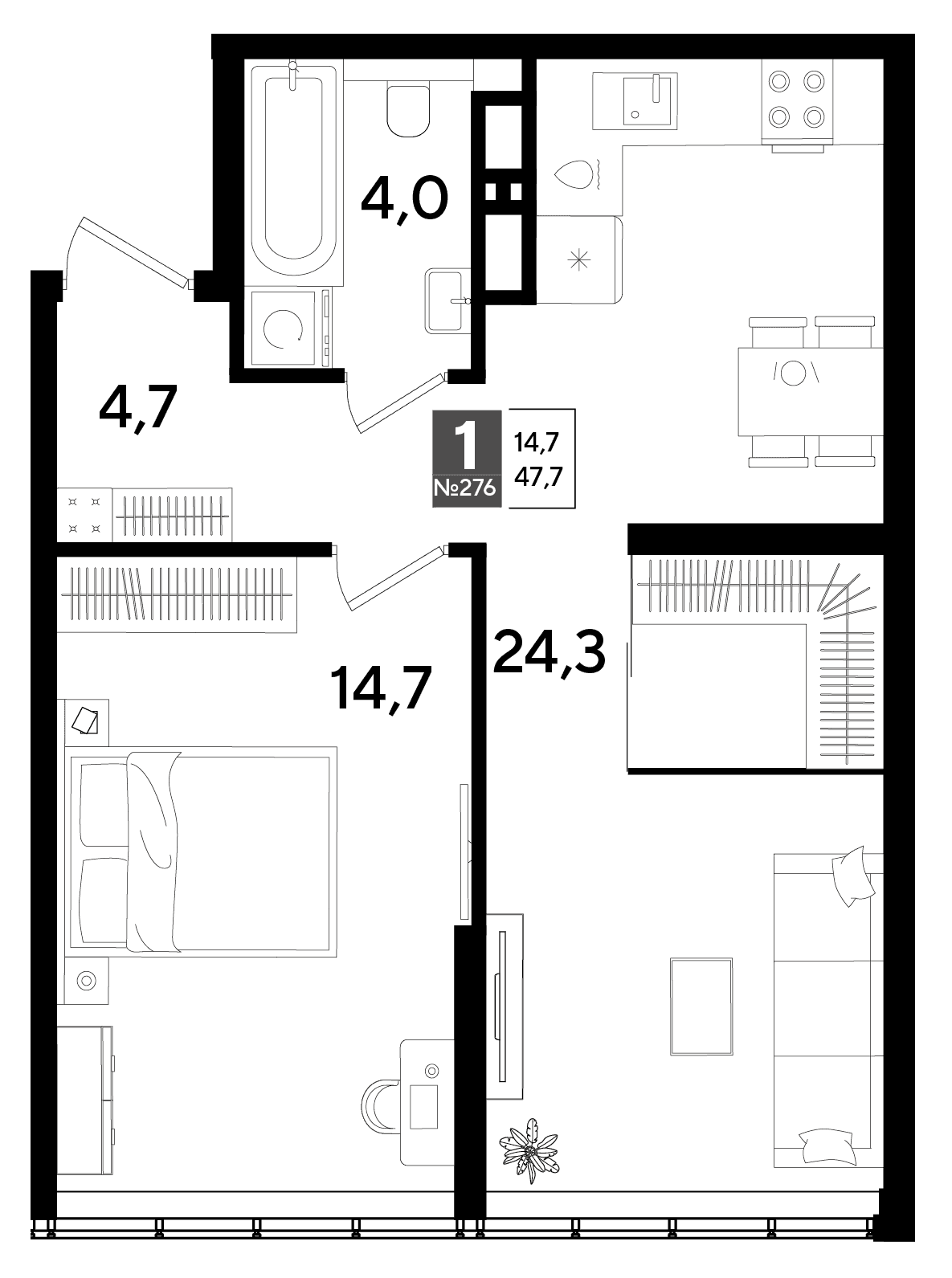 1-к, 47.7 м² · DОГМА ПАРК