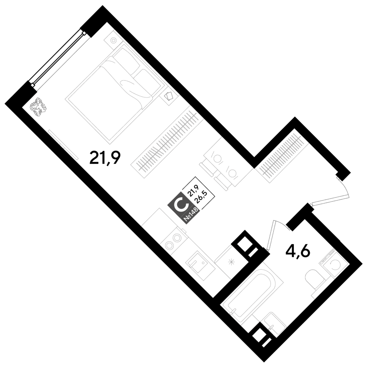 Студия, 26.5 м² · DОГМА ПАРК
