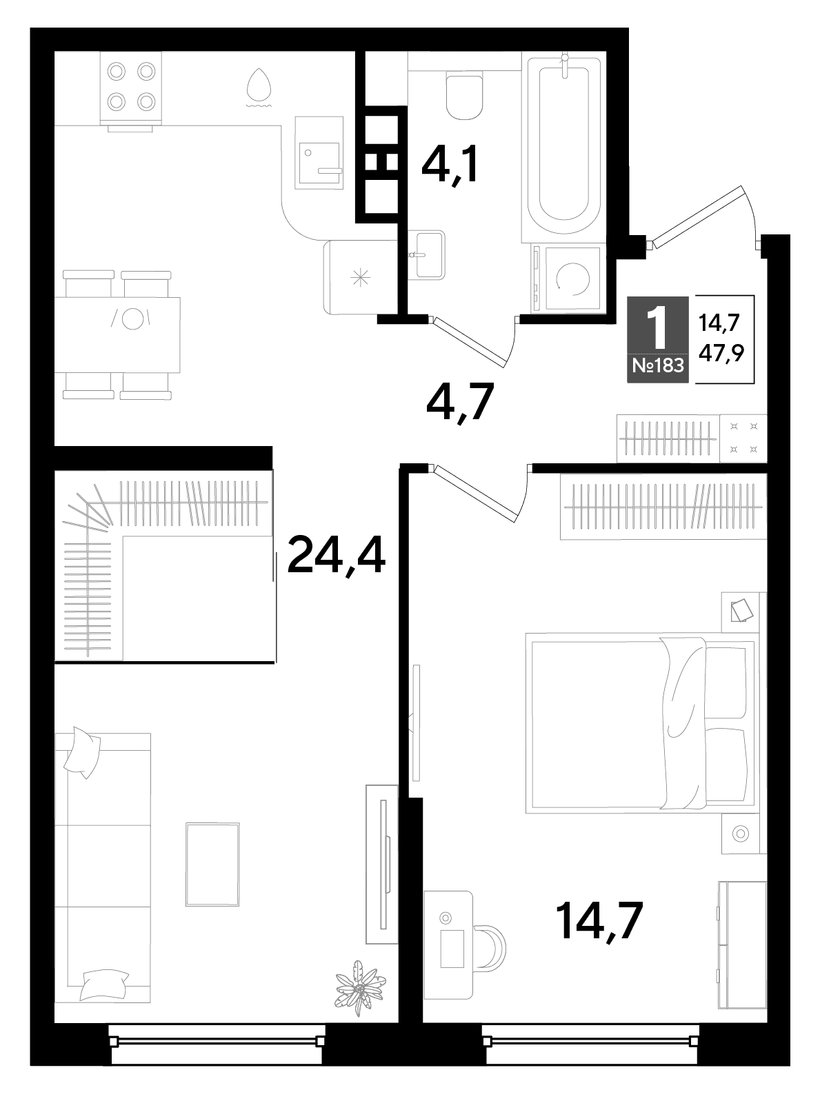 1-к, 47.9 м² · DОГМА ПАРК