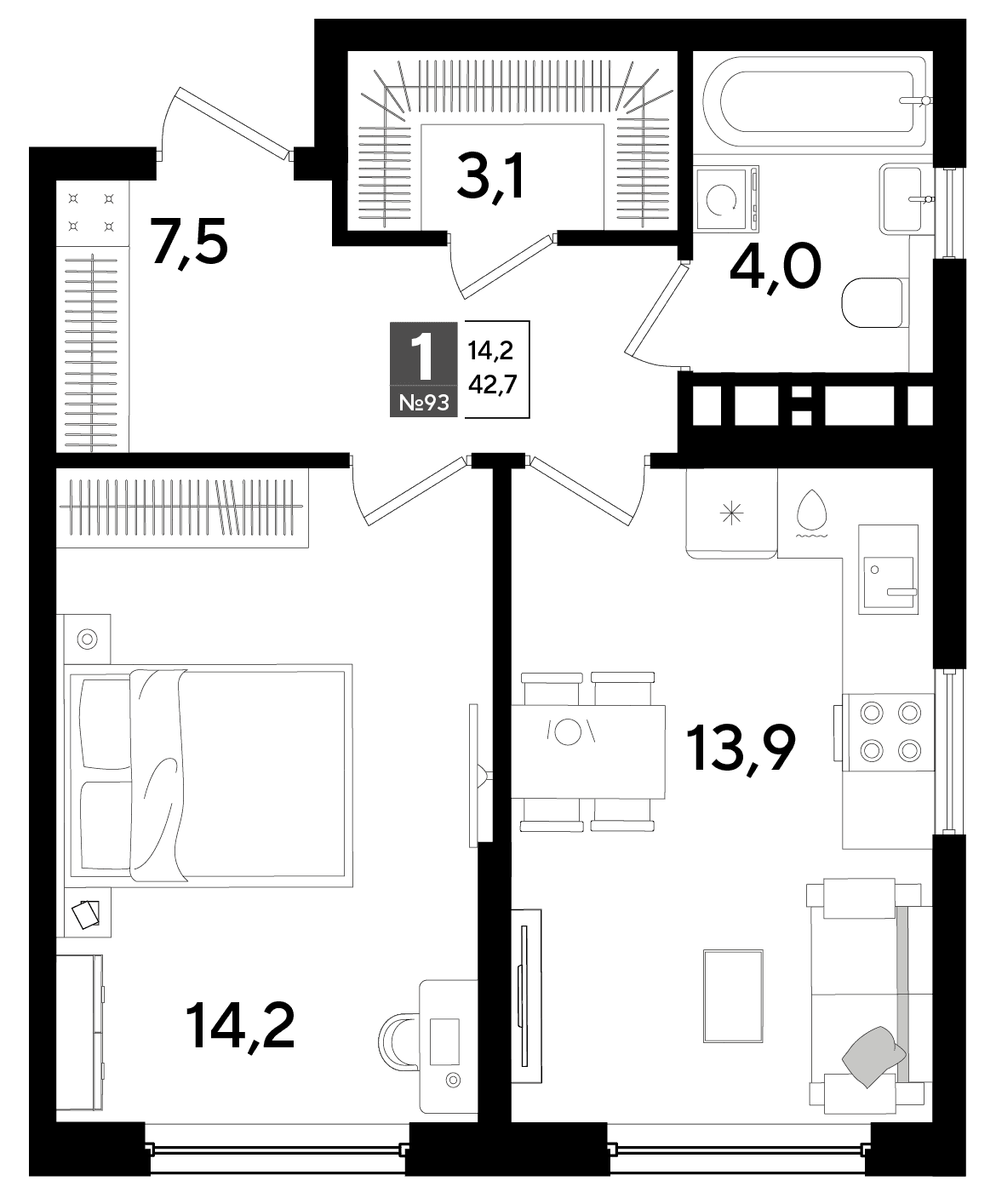 1-к, 42.7 м² · DОГМА ПАРК