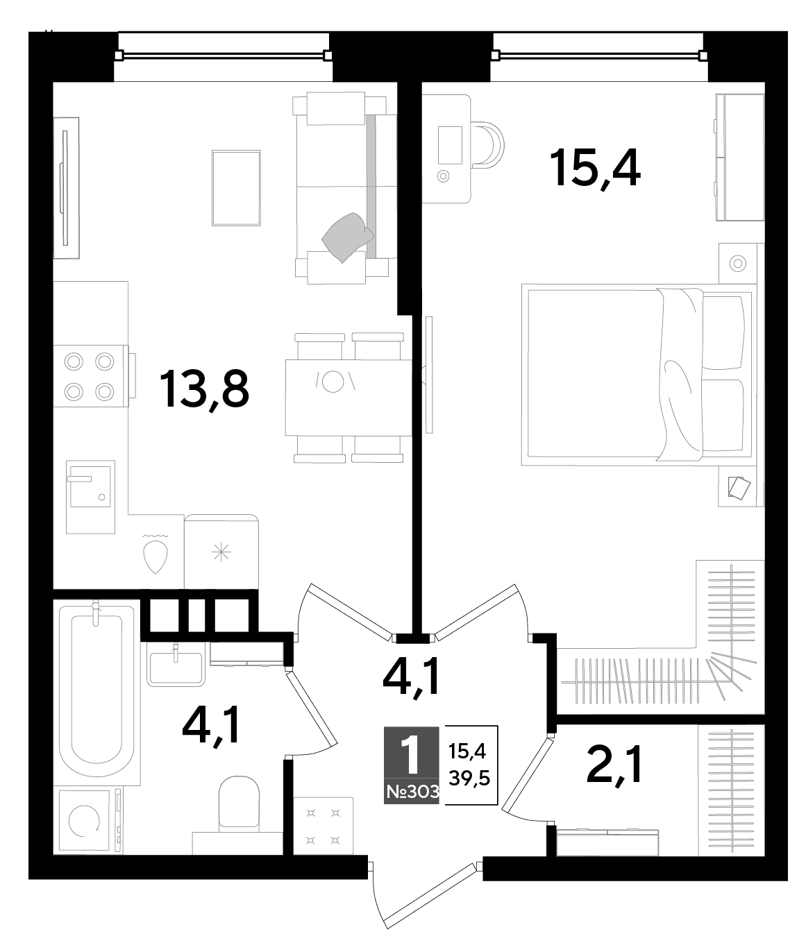 1-к, 39.5 м² · DОГМА ПАРК