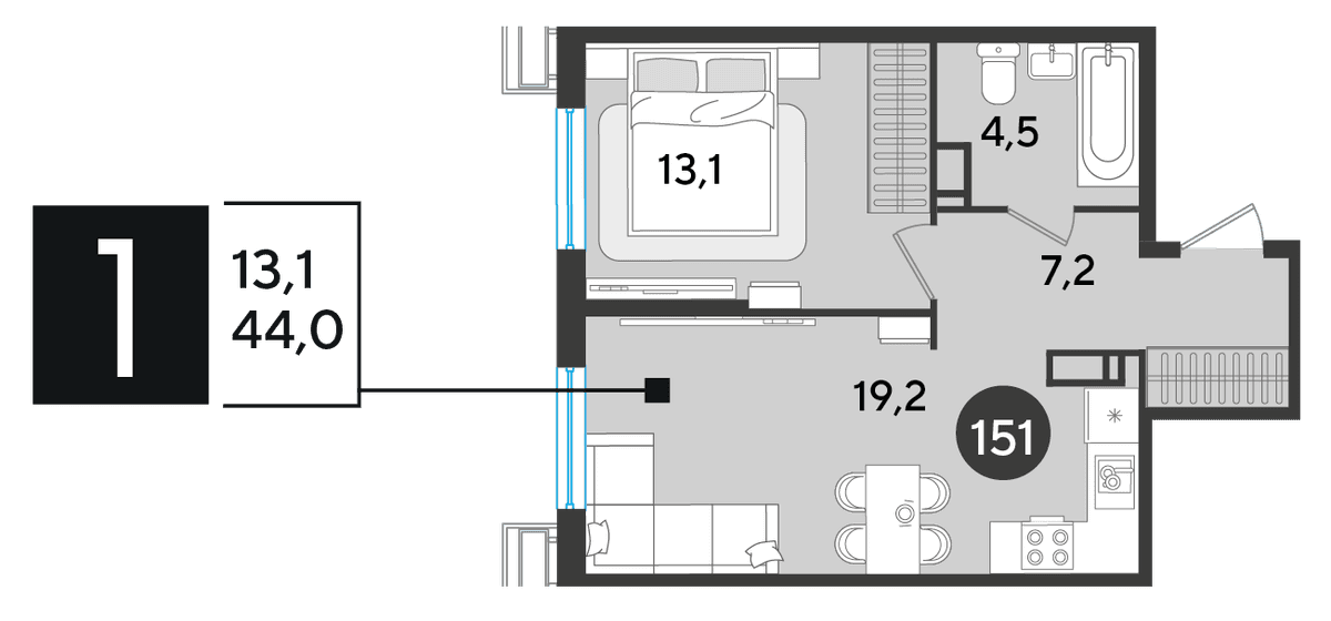 1-к, 44 м² · Парк Победы-2