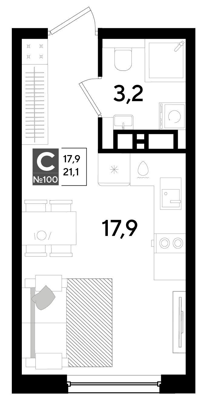 Студия, 21.1 м² · DОГМА ПАРК