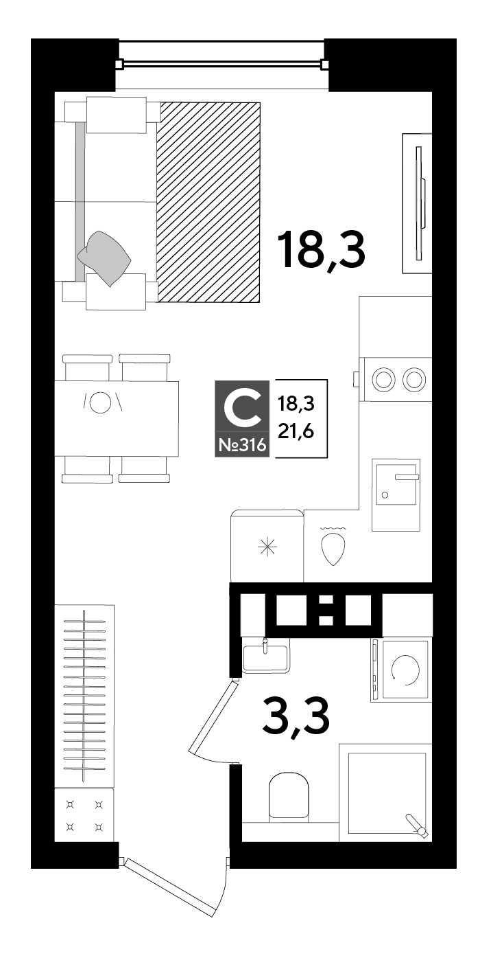 Студия, 21.6 м² · DОГМА ПАРК