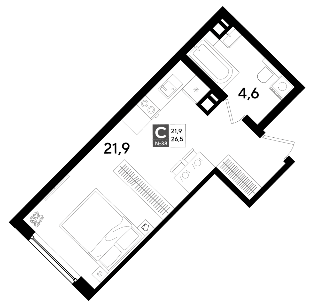 Студия, 26.5 м² · DОГМА ПАРК