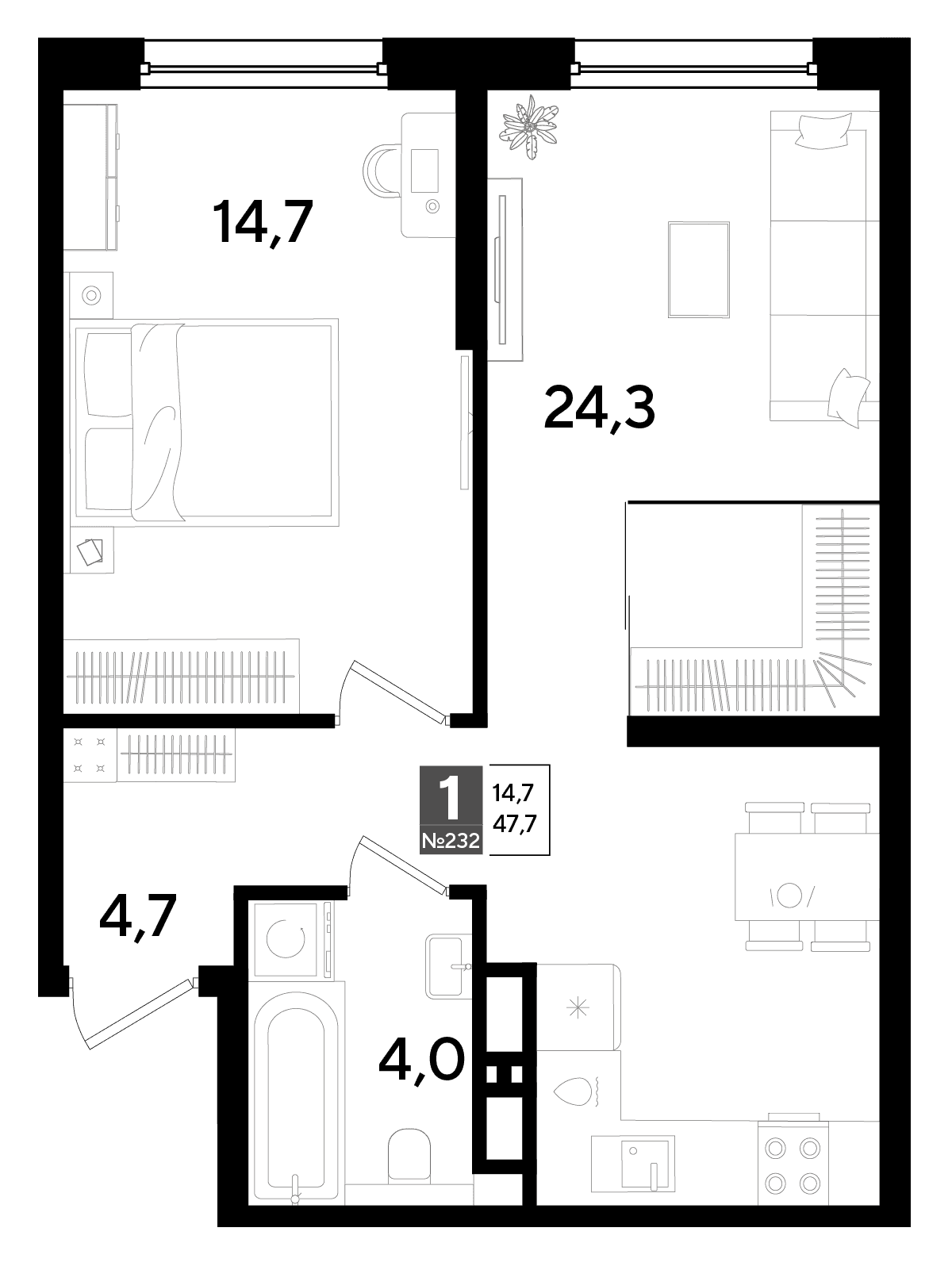 1-к, 47.7 м² · DОГМА ПАРК