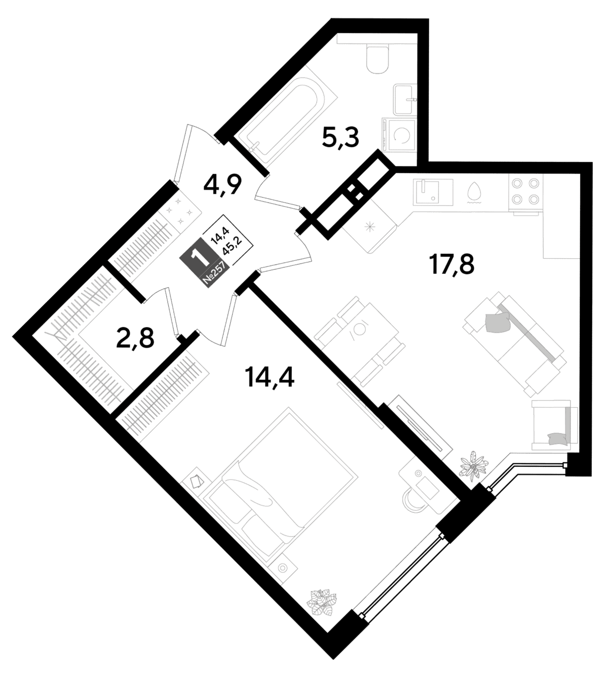1-к, 45.2 м² · DОГМА ПАРК