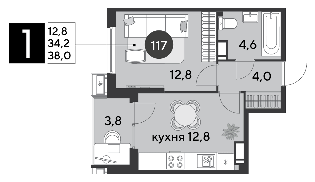 1-к, 38 м² · Парк Победы-2