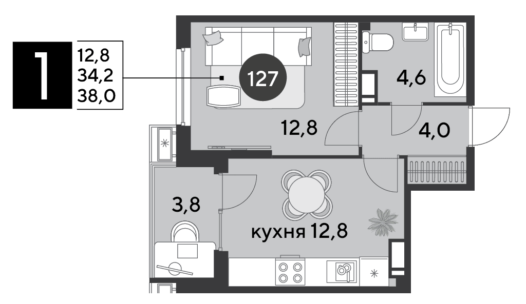 1-к, 38 м² · Парк Победы-2
