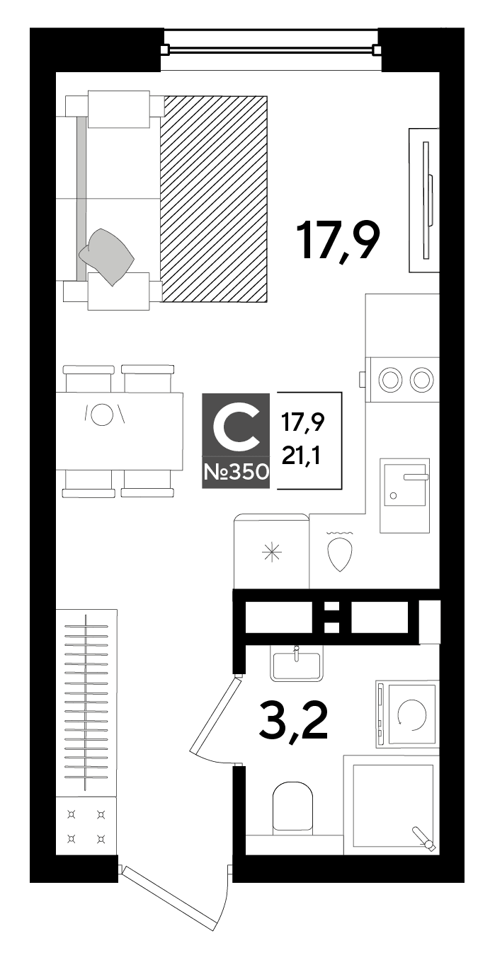 Студия, 21.1 м² · DОГМА ПАРК